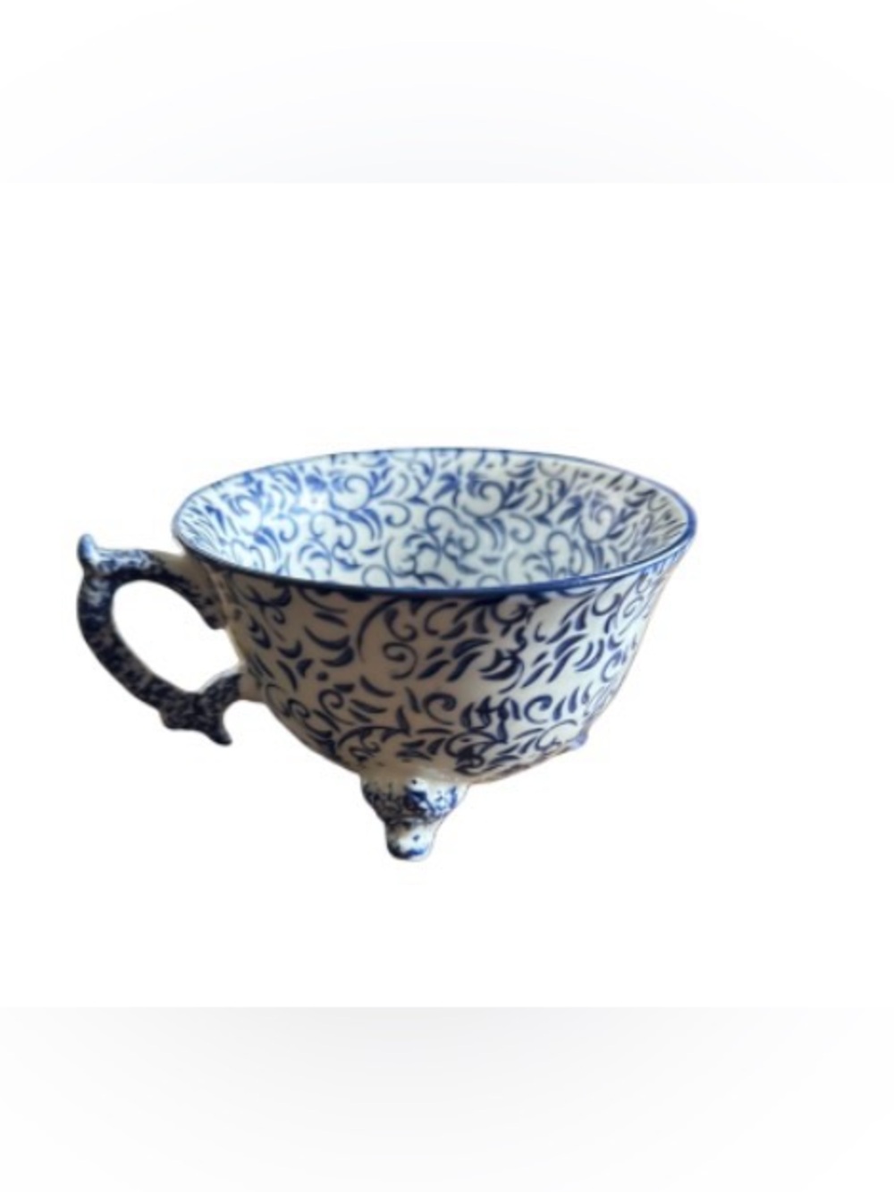 Anthropologie Attingham Collection Fine Stoneware Footed Teacup blue and white